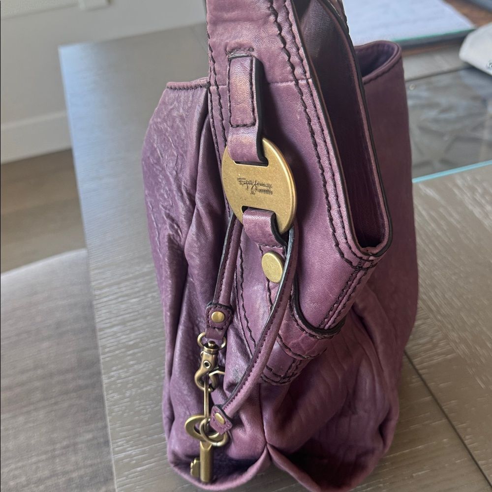 Fossil FIFTY FOUR VINTAGE Hobo Purple Plum Leather Handbag Shoulder Bag Slouchy - Picture 13 of 16
